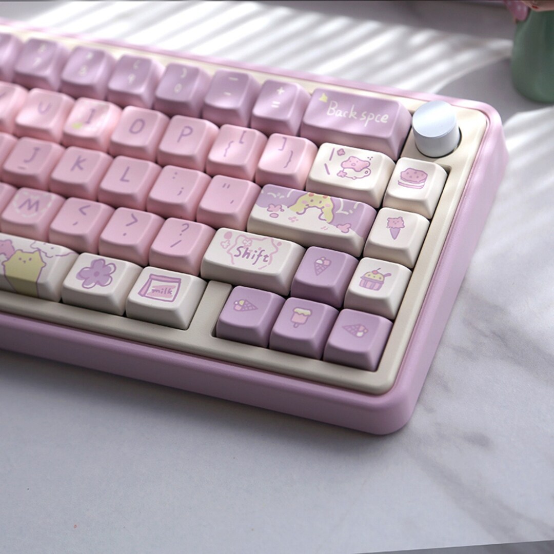 151PCS Purple Pudding Theme Keycaps Set,cute Keycap Set,purple Keycap