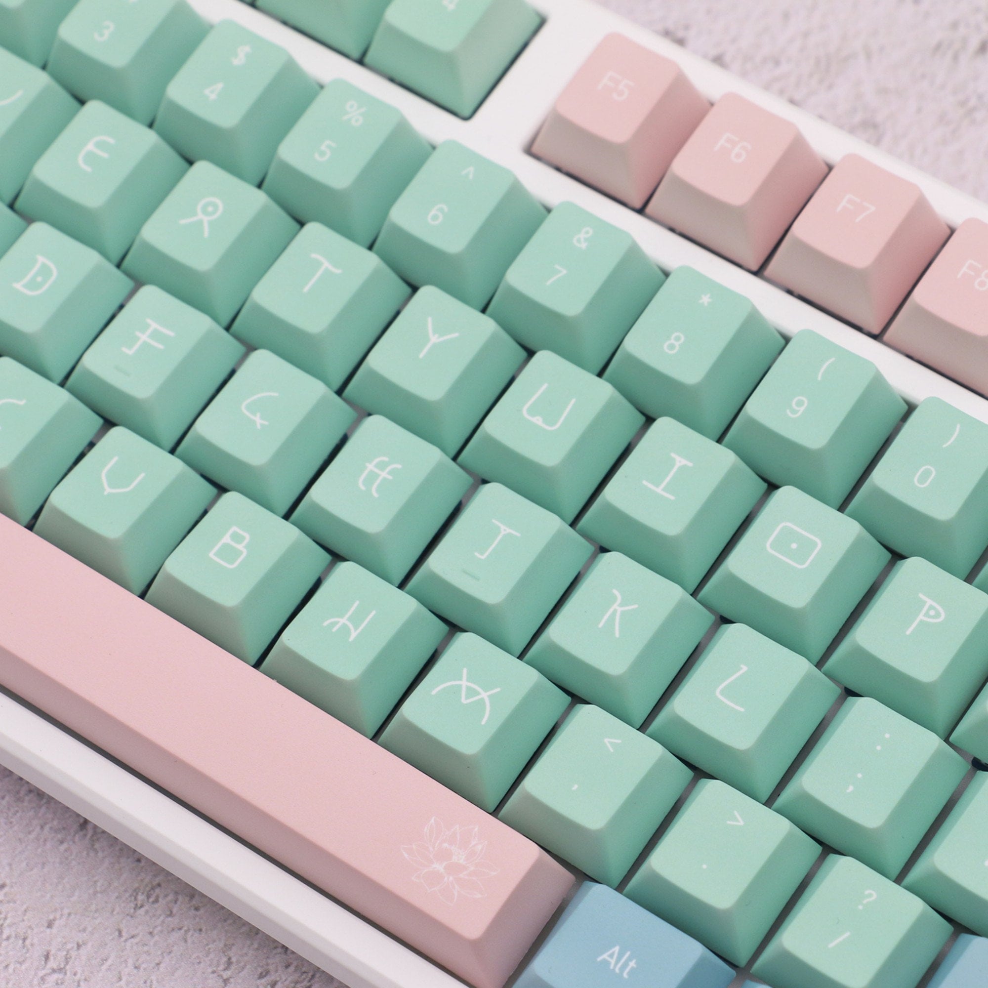 142PCS Lotus Flower Theme Keycaps Set Mint Green Keycaps Etsy
