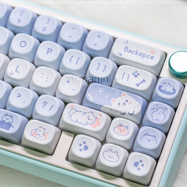 132 STÜCKE Weiß Samoye Theme Keycaps Set, Blaue Tastenkappe, nettes Tastenkappen-Set, XDA Profil Tastenkappe, Gaming-Tastenkappe, Mechanische Tastatur Tastenkappe, Geschenk für Sie