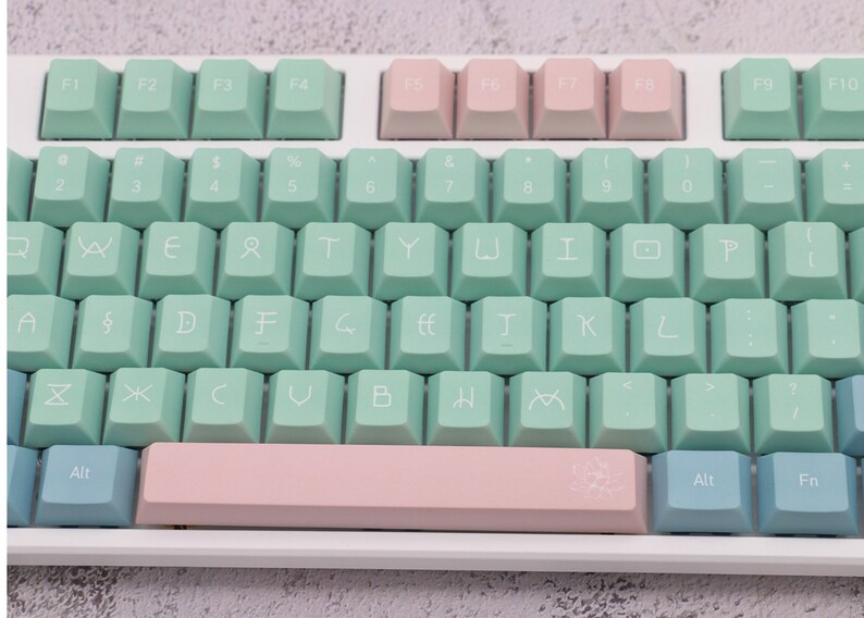 142PCS Lotus Flower Theme Keycaps Set Mint Green Keycaps Etsy