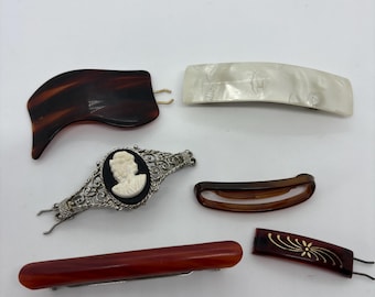 6 piece Vintage French Barrettes lot/mixed colors and styles