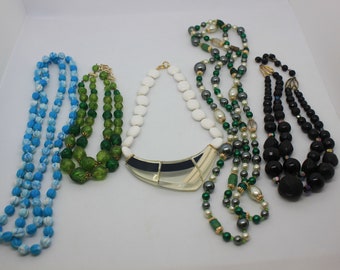 Vintage necklace lot/costume jewelry/mid century retro/Estate sale find/fun and fabulous/5 vintage necklaces