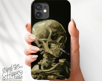 Fine Art Phone Case Van Gogh Painting iPhone Case Skeleton with Burning Cigarette Samsung Case Artsy Gothic Hipster Phone Case