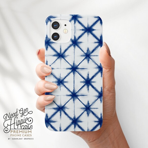 Tie Dye Pattern Phone Case Blue and White Tiedye Pattern iPhone Case Star Lattice Pattern Samsung Case New Age Hippie Hipster Phone Case
