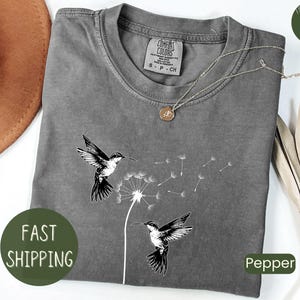 Comfort Colors® Cute Dandelion Hummingbird T-shirt, Cute Hummingbird Dandelion Shirt, Nature Lovers Tee, Cute Women Gift