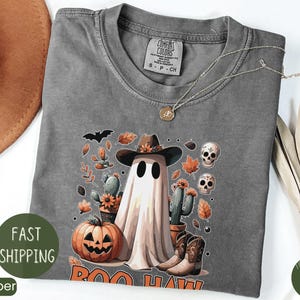 Comfort Colors® Boo Haw Shirt, Funny Ghost Cowboy Tee, Western Halloween Shirt, Spooky Fall Shirt, Country Girl Gift