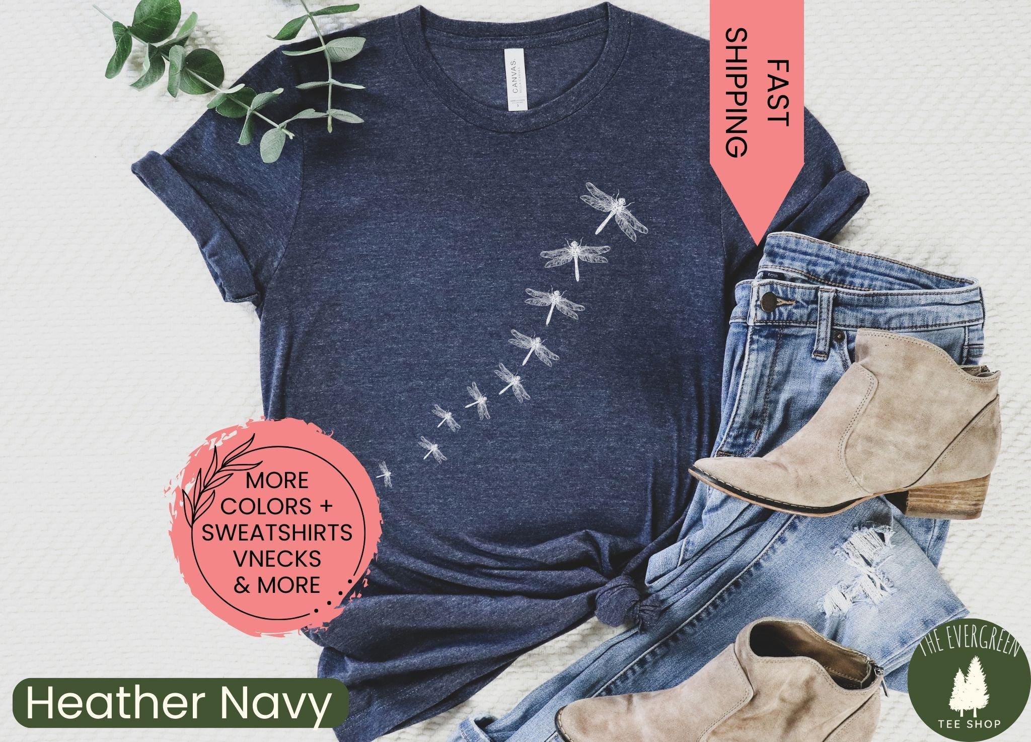 Dragonfly Shirt, Nature Shirt, Summer Shirt, Fairycore Shirt, Butterfly Shirt, Gardening Gift, Gift for Her, Flower Shirt, Mothers Day Gift