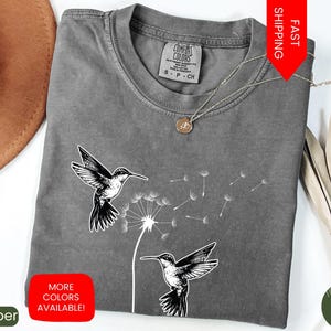 Comfort Colors® Cute Dandelion Hummingbird T-shirt, Cute Hummingbird Dandelion Shirt, Nature Lovers Tee, Cute Women Gift