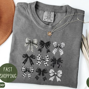Comfort Colors® Checkered Bow T-shirt, Coquette Bow Shirt, Bows Shirt, Black Bow Shirt, Retro T-shirt