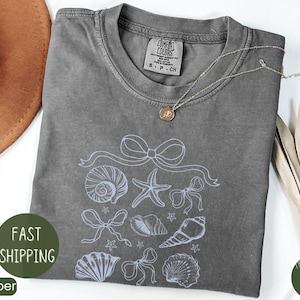 Coquette Seashell Shirt, Comfort Colors Coastal Summer Tee, Beachy Shell Swim Crewneck, Trendy Shellfish Best Friend Gift, Ocean Bow Tshirt