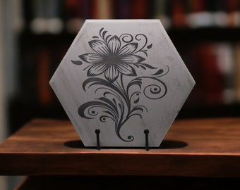 Laser Engraved Ceramic Tile w/ Stand - Flower