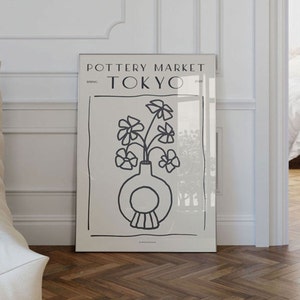 Póster de jarrón moderno / Impresión de arte de jarrón de donut / Póster de jarrón de donut de flores / Póster de dormitorio / Jarrón de galería moderno / Mercado de cerámica de Tokio