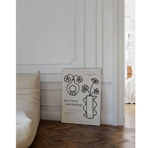 Cartel de cerámica Boho / Cartel de jarrón Boho / Cartel de cerámica de flores / Arte de línea de jarrón de flores / Cartel de taller de cerámica / Arte de línea de jarrón de cerámica