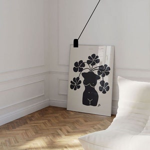 Cartel de taller de jarrón boho / Taller de cerámica / Cartel de arte de cerámica corporal / Cartel de arte de línea de jarrón corporal / Cartel de jarrón de cuerpo de flor negra boho