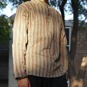 Handgemaakt 100% gestreept katoenen Kurta-shirt - lichtgewicht boho-top met lange mouwen