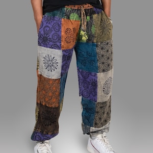 Handmade Patchwork Pants | 100% Cotton Boho Trousers | Ethically Made Mandala Print Festival Joggers
