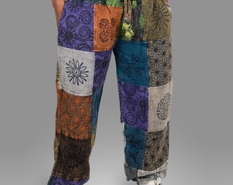 Handmade Patchwork Pants | 100% Cotton Boho Trousers | Ethically Made Mandala Print Festival Joggers