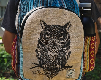 Handmade Hemp Laptop Backpack: Boho Festival Rucksack with Laptop Pocket