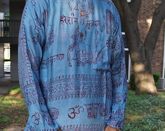 Handmade Nepal Cotton Boho Shirt | Lightweight Unisex Patchwork V‑Neck Tunic | Festival & Summer Top