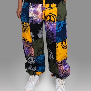 Boho Patchwork Cotton Pants | Unisex Hippie Festival Trousers | Handmade Drawstring Yoga Joggers