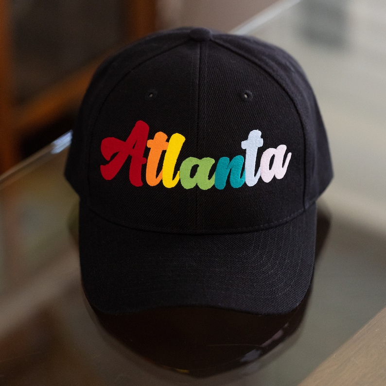 Atlanta hat embroidered rainbow script image 1