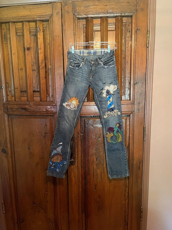 Ocean Themed Hand Embroidered Jeans - Etsy