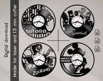 Cartoon Wall Vinyl Clock, cartoon svg, cartoon vinyl clock Cdr, Dxf, Svg, cnc vector cartoon vinyl clock file, laser cut file