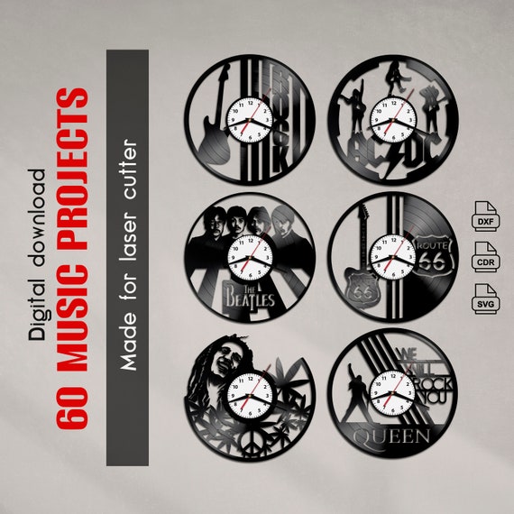 Rock Music Vinyl Clock Template – Laser Cut Vector File (Digital Download)