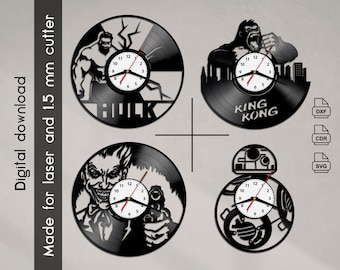 Star Wars dxf vinyl clock, digital vector file Vinyl clock, cnc vinyl clock file, Dxf Cdr Svg Star Wars cnc laser