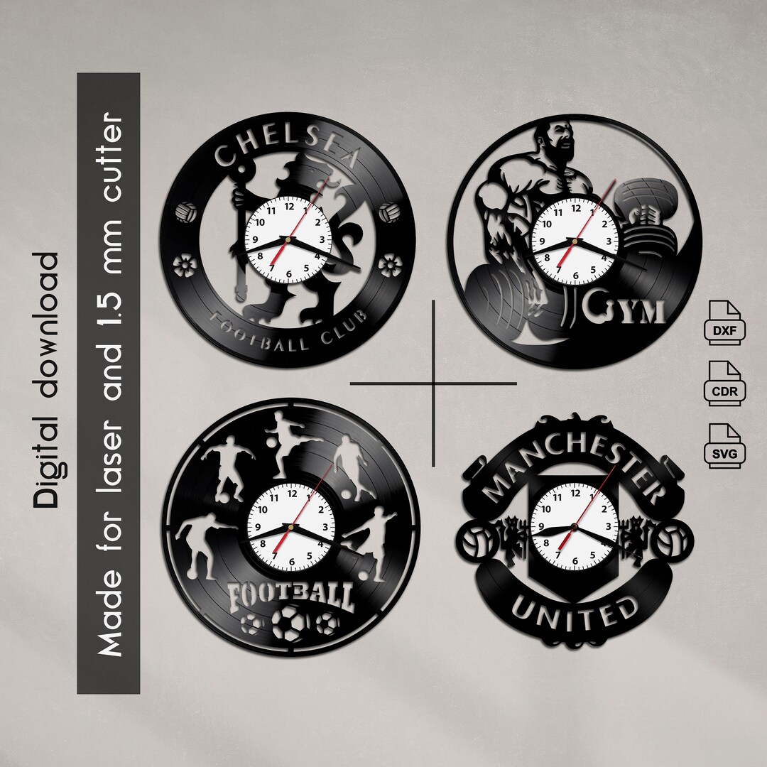 Football Vinyl Clock, Cnc Laser Cut File, Gym Cdr Dxf Svg Cutter Vector ...