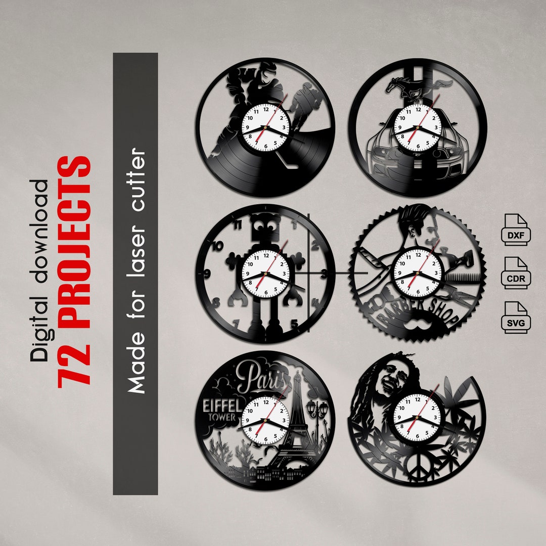 Vinyl Clock Record Vector Svg Dxf Cdr File for Cnc Laser Cutter
