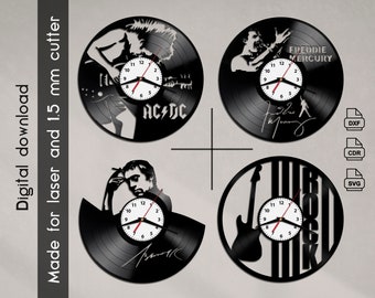 Freddie Mercury Rock Vinyl record  Clock, Digital vector Dxf Svg Cdr Vinyl clock , cnc laser cut vinyl record clock file