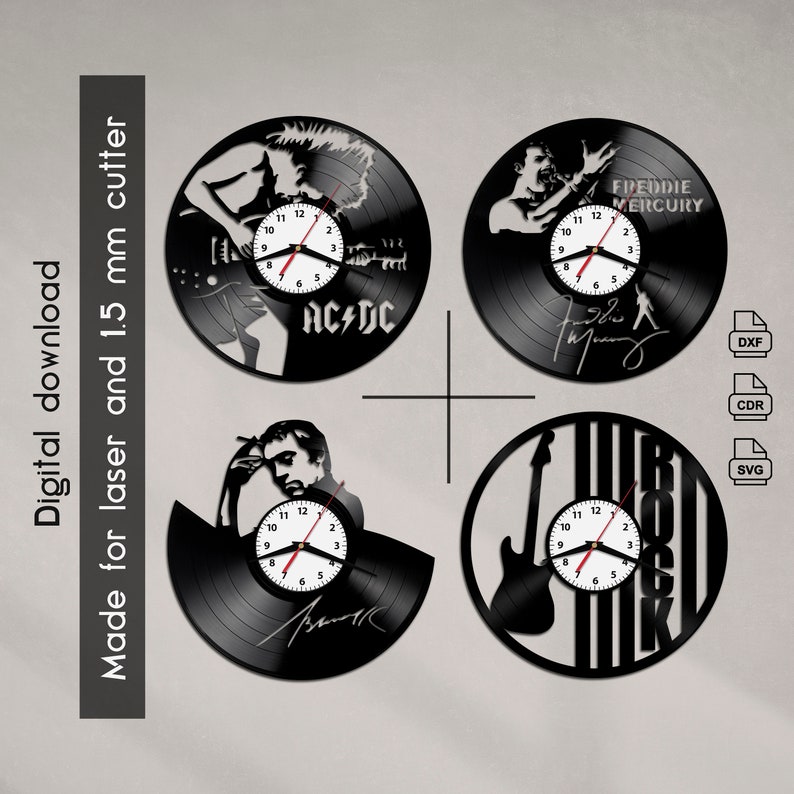 Freddie Mercury Rock Vinyl Clock, Digital Vector Dxf Svg Cdr Vinyl