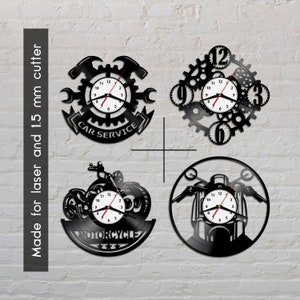 File digitale dell'orologio in vinile Motorcyclevector, Dxf / Cdr / Svg cutter orologio in vinile laser cnc, orologio in vinile Gear