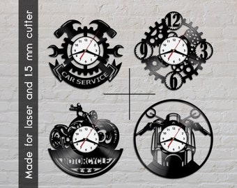 Motorcyclevector vinyl clock digital file, Dxf / Cdr / Svg cutter cnc laser vinyl clock, Gear vinyl clock