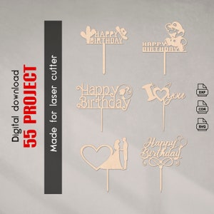 Modelo de Topo de Bolo de Feliz Aniversário – Arquivo de Corte a Laser CNC (SVG, DXF e CDR) – Vetor Digital para Decoração de Bolos ou Projetos DIY