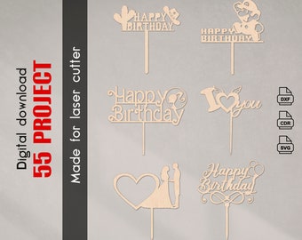Happy Birthday Cake Topper Template: Laser Cut File (Svg Dxf Cdr)