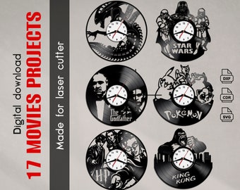 Movie Vinyl Clock SVG – CNC Laser Cut Template (Digital Download)