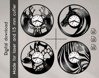Dog vinyl clock, Deer vinyl clock, Zebra vinyl clock, Horse vinyl clock, cnc laser cut vector file, dxf clock, cdr clock, svg clock