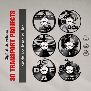 Auto vinyl record klok bestand – CNC lasergesneden sjabloon voor vrachtwagen, vliegtuig, transport – Svg Dxf Cdr downloaden