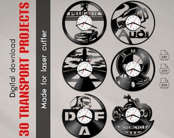 Car Vinyl Record Clock File – CNC Laser Cut Template for Truck, Airplane, Transport – Svg Dxf Cdr Download