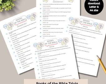 Learn Books of the Bible Game, Printable Sunday School Trivia, Kids Activity PDF