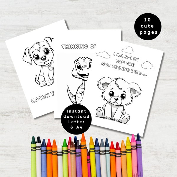 Get Well Soon Printable Coloring Pages, Feel Better Soon for Kids, Kids Get Well Card Printable Coloring Pages for Recovery, Thinking of You