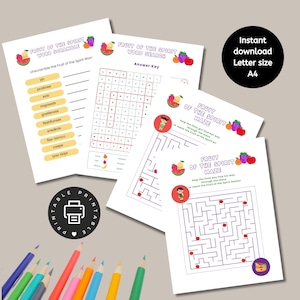 Feuilles d'activités Fruit of the Spirit pour enfants, Galates 5, 22 leçons bibliques pour enfants, leçon d'école du dimanche, école à domicile chrétienne imprimable