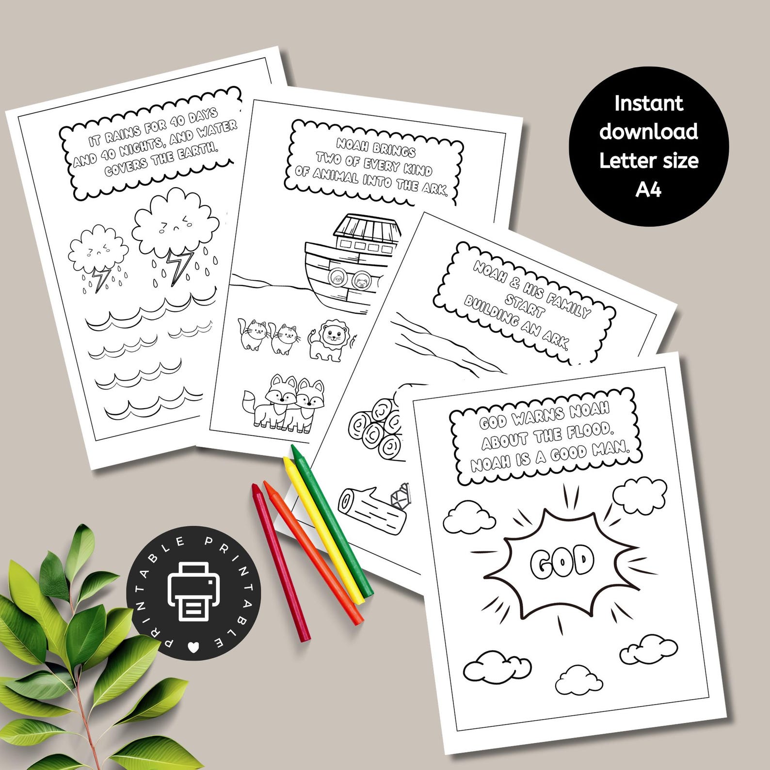 Noah's Ark Coloring Pages, Bible Story Printable PDF - Etsy
