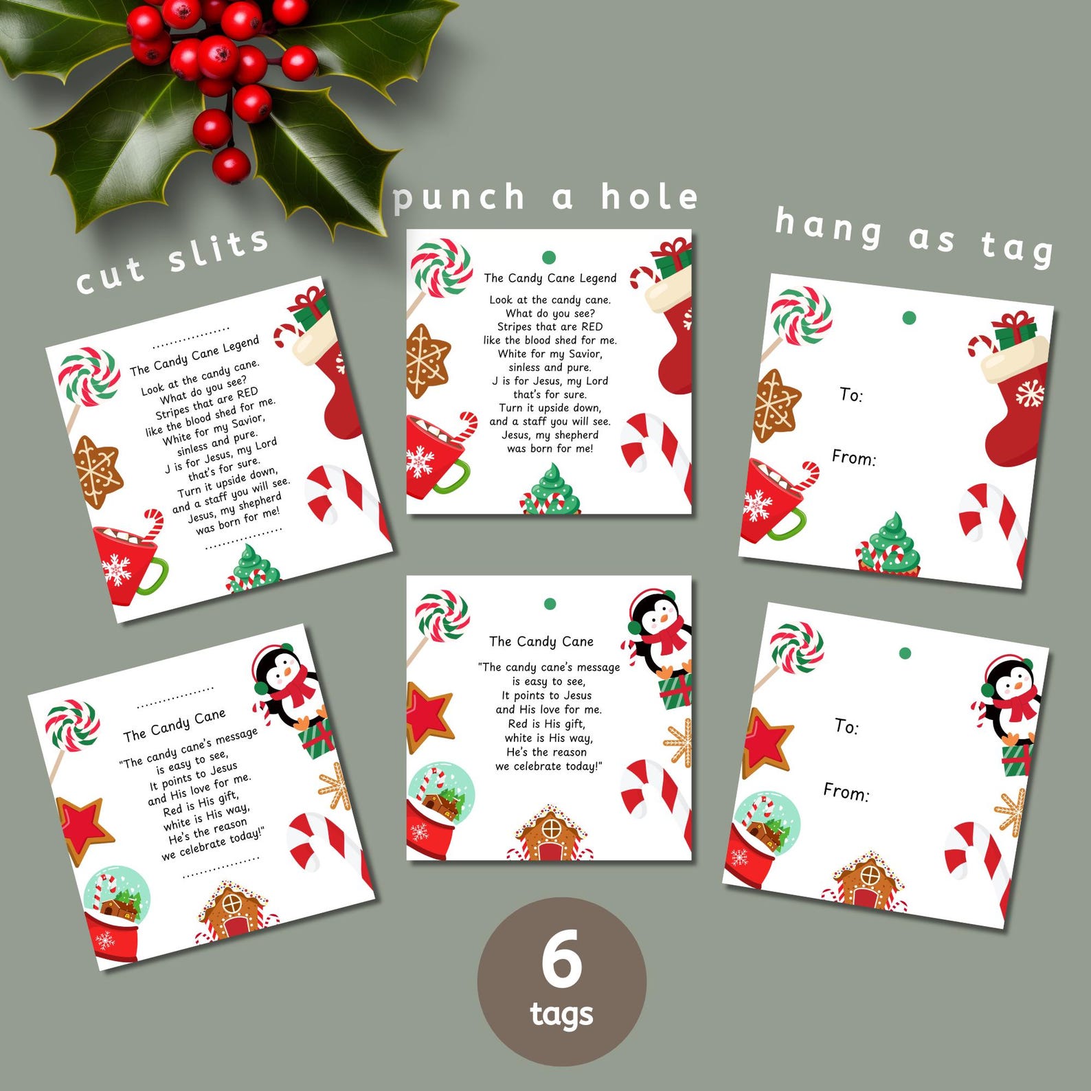 Legend of the Candy Cane Tags, Printable Gift Tag, Christmas Poem ...