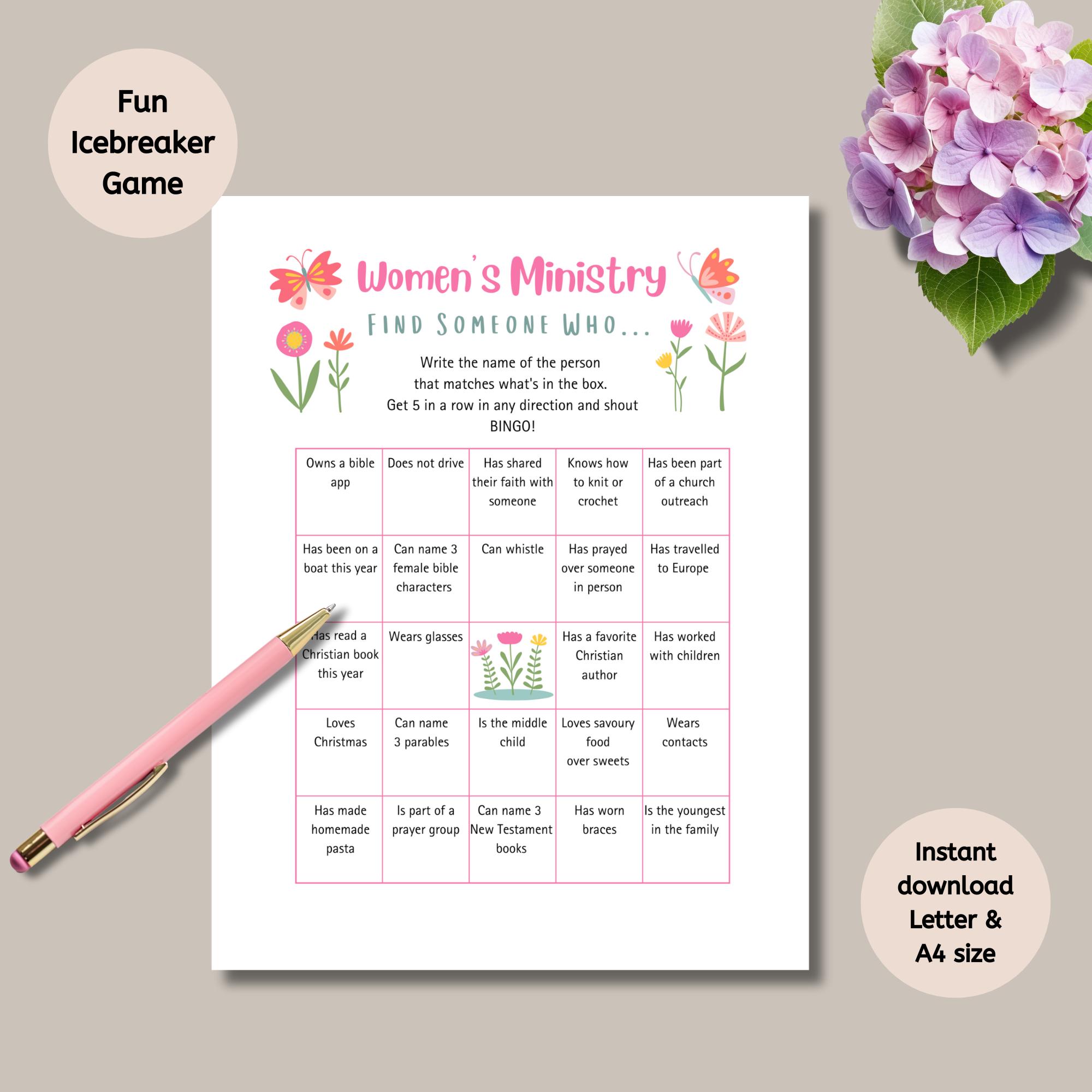 Women's Ministry Find Someone Who Game, Icebreaker Bible Activity, Find ...