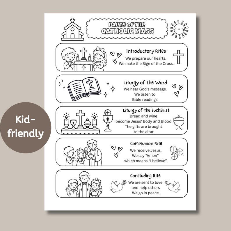 Parts of the Mass for Kids, Printable Catholic Activity, First ...