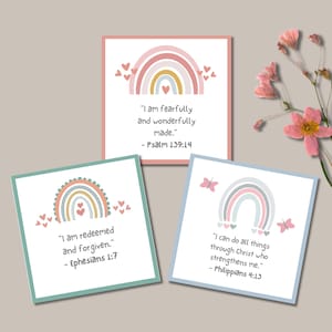Afirmaciones cristianas para adolescentes, tarjetas imprimibles con versículos bíblicos para niñas, estudio bíblico para niñas, citas bíblicas, regalos basados en la fe
