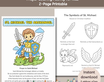 St Michael the Archangel Prayer Printable, Catholic Coloring Activity for Kids, Catechism Lesson